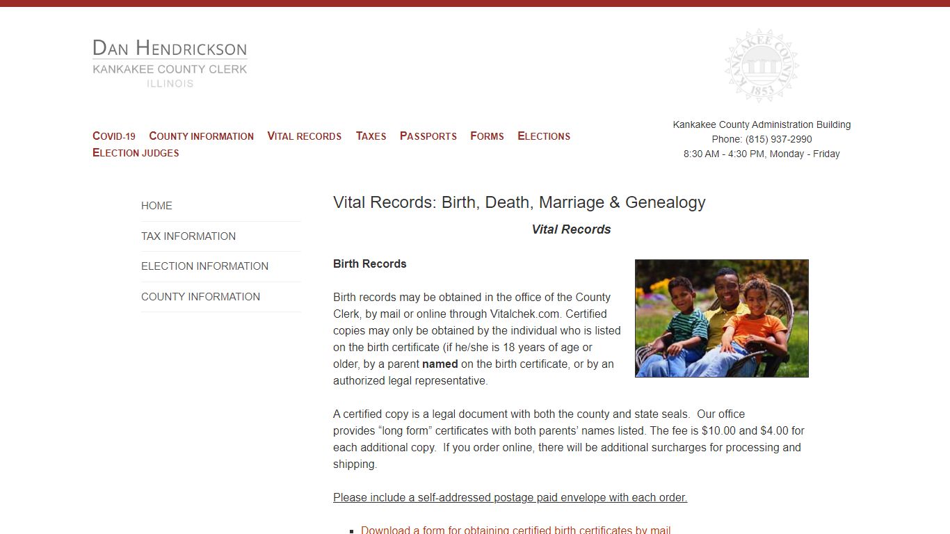 Vital Records: Birth, Death ... - Kankakee County Clerk